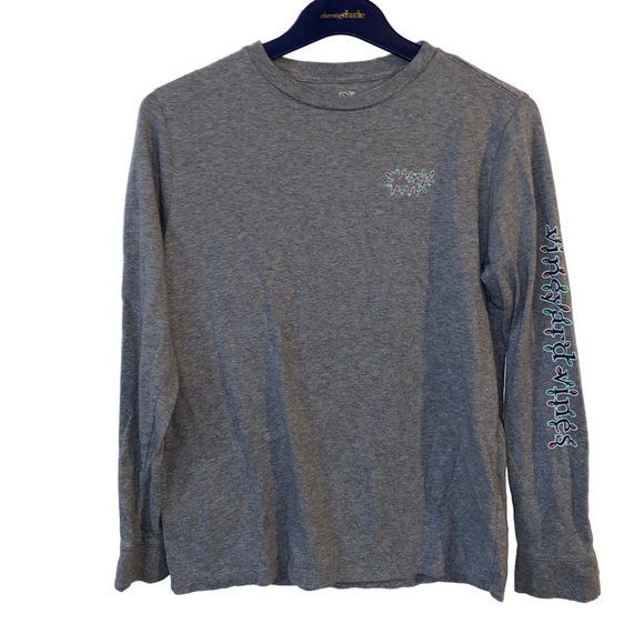 Vineyard Vines Other - Boys Vineyard Vines Long Sleeve Tee L Gray Multicolor Christmas Lights